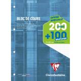 Bloc de cours encollé grand côté A4 200 pages détachables + 100 GRATUITES perforé 4 trous petits carreaux Bleu gris - Bleu gris