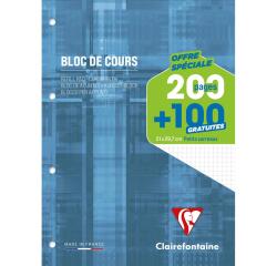Bloc de cours encollé grand côté A4 200 pages détachables + 100 GRATUITES perforé 4 trous petits carreaux Bleu gris - Bleu gris
