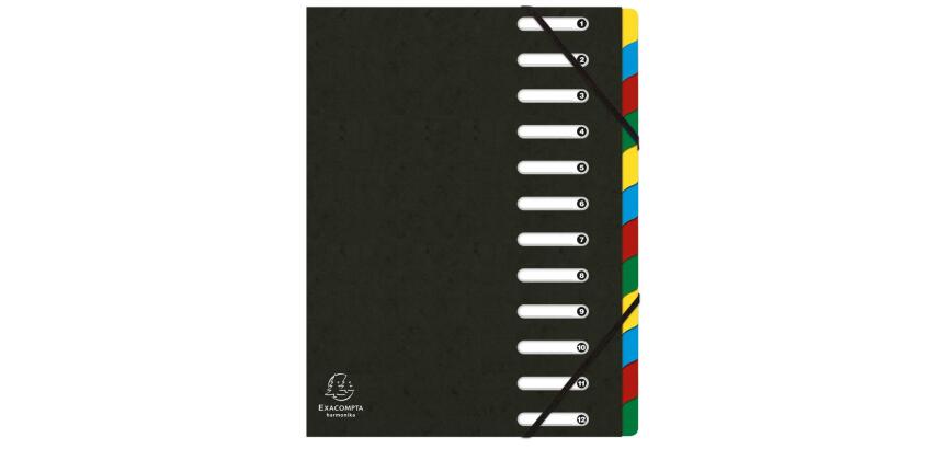 Trieur HARMONIKA® à fenêtres avec élastiques véritable carte lustrée 12 compartiments