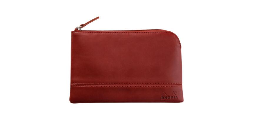 Rhodiarama pochette zippée en simili cuir - taille S (11x17 cm) - Lie de vin