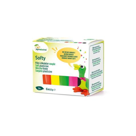 Softy - Assortiment 6 x 62g pâte à modeler enfant souple, pastel, fluo - Vert