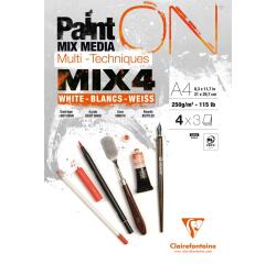 PaintON MIX4 bloc collé 12F A4 250g assorti 4x3F