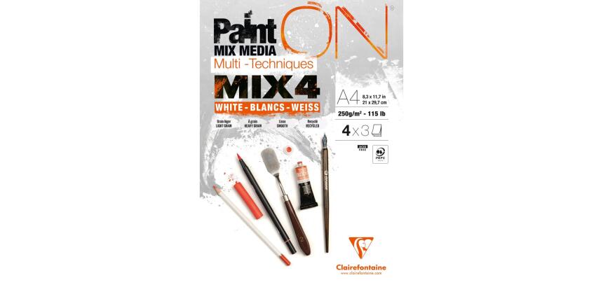 PaintON MIX4 bloc collé 12F A4 250g assorti 4x3F