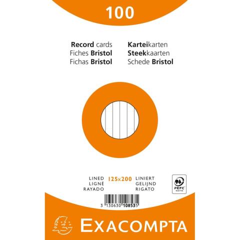 Fichas de cartulina bristol 205 g/m2 - Rayado - 125x200 mm - Colores surtidos