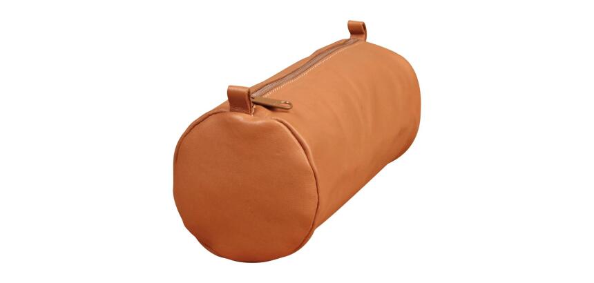 Trousse en cuir Age Bag Grande ronde 22xØ8 cm - Tabac