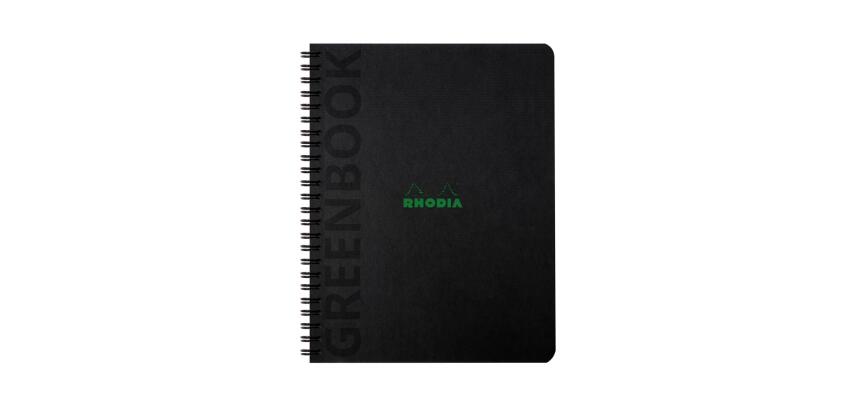 Greenbook cahier recyclé et recyclable en carte souple 350 g/m2 - A5+ 16 x 21 cm 160 pages Ligné perforation 6 trous - Papier Clairefontaine recyclé 90 g/m2 - Noir - New - Noir
