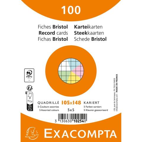 Paquete de 100 fichas retractiladas - cartulina cuadrada de 5x5, sin perforar, 105x148 mm - Colores surtidos