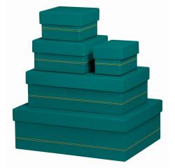 Rhodiarama Set mit 5 ineinander schachtelbaren Boxen aus Kunstleder, 44x34x16cm - Pfaugrün