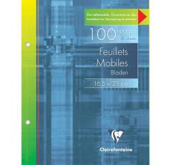 Feuillets mobiles sous étui 16,5x21cm 100 pages perforées 2 trous ligné + marge - Blanc