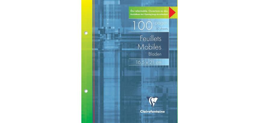 Feuillets mobiles sous étui 16,5x21cm 100 pages perforées 2 trous ligné + marge - Blanc