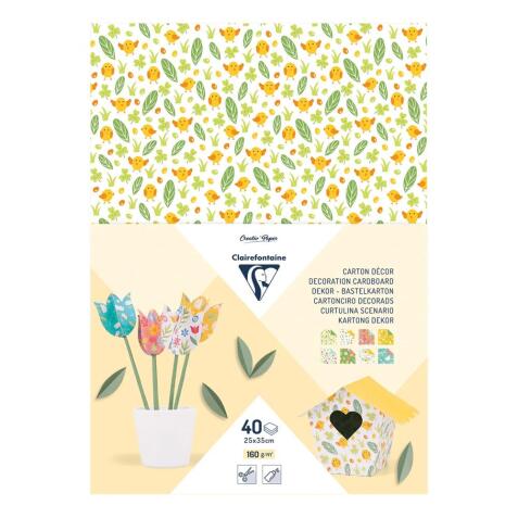 CARTON DÉCOR, Paquet de 40 feuilles 160g/m2 au format 25x35cm - Printemps - Multicolore