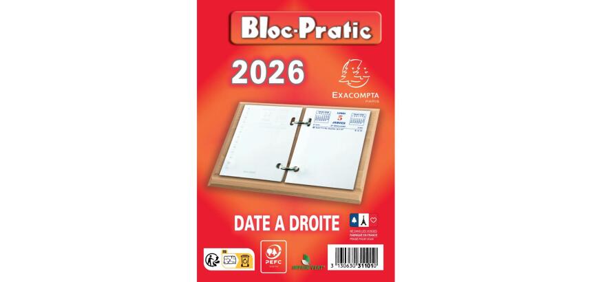 Bloc-pratic date à droite 8,2 x 12 cm - 2026 - Rouge