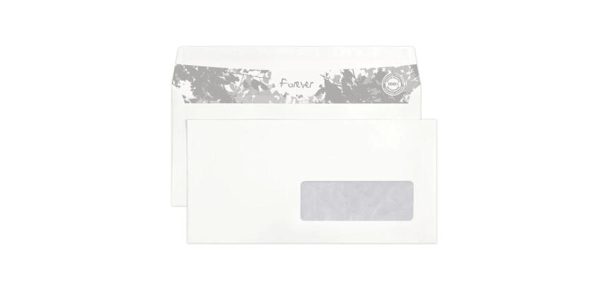 Boite de 500 enveloppes Forever Blanches 100% recyclé DL-110x220mm - Auto-Adhésives - 80g/m2 - Fenêtre Papier Cristal 35x100 (position 20/20) - Blanc