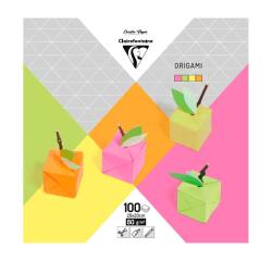 ORIGAMI, Pochette de 100 feuilles 80g/m² au format 20x20cm - Assortiment néon