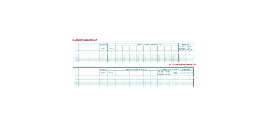Piqûre caisse et /ou banque : 5 Débit - 5 Crédit -31 lignes - 80 pages - texte NL