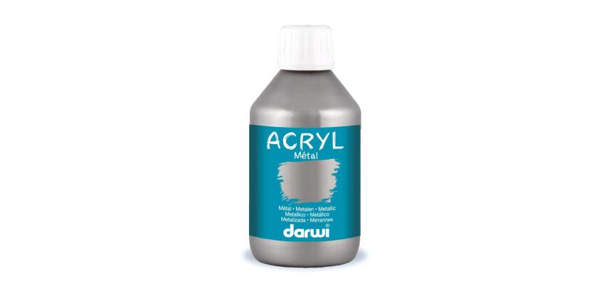 Darwi Flacon de 250 ml de Peinture Acrylique Universelle Métallique - Argent