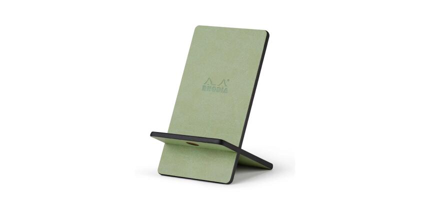 Rhodiarama support pour téléphone mobile simili cuir italien 13x8x8,5 cm - Céladon