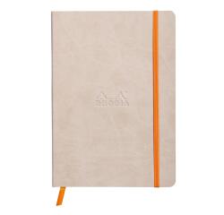 Rhodiarama softcover notitieboek A5, 80 blad gestippeld ivoorkleurig papier van 90g, sluiting met elastiek - Beige