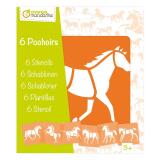 Set de 6 pochoirs enfants, Chevaux - Orange