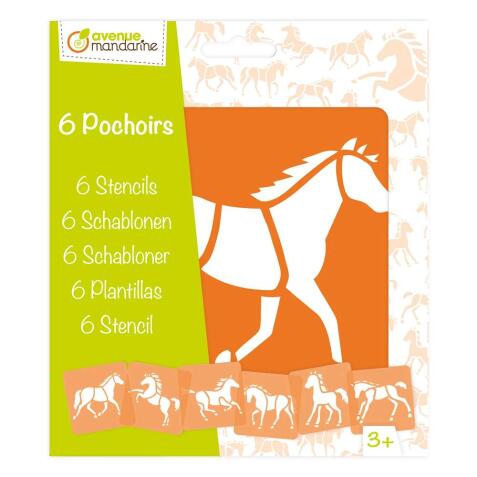 Set de 6 pochoirs enfants, Chevaux - Orange