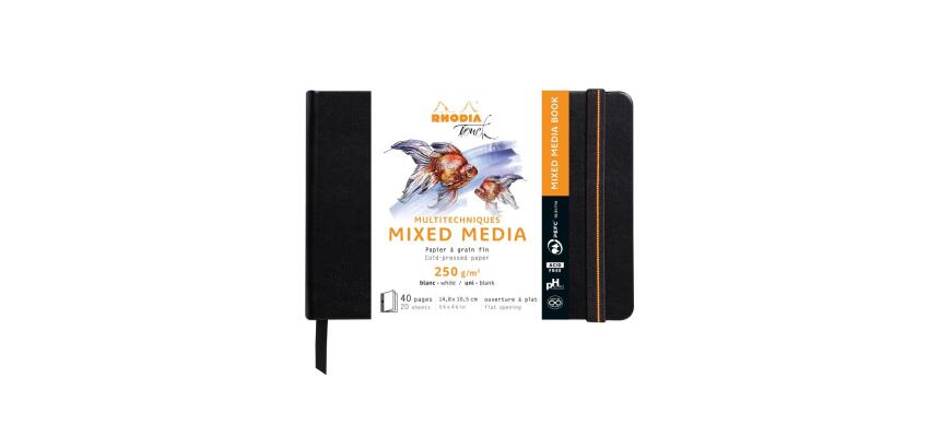 Rhodia Touch Mixed Media Book, papier Paint'On extra-blanc 250g - A6 paysage, 40 pages - Noir
