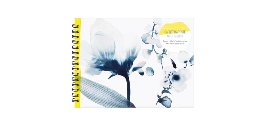 Inkebana, Carnet d'artiste reliure intégrale 32x24 cm, 40 feuilles de papier dessin blanc multitechniques 180g - Multicolore