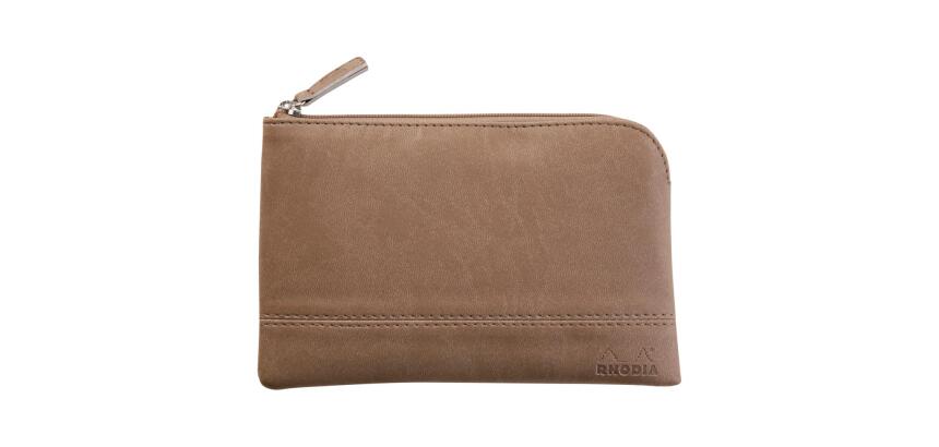 Rhodiarama pochette zippée en simili cuir - taille S (11x17 cm) - Taupe