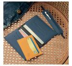 Porte-cartes horizontal avec poches centrales Denim - Moutarde