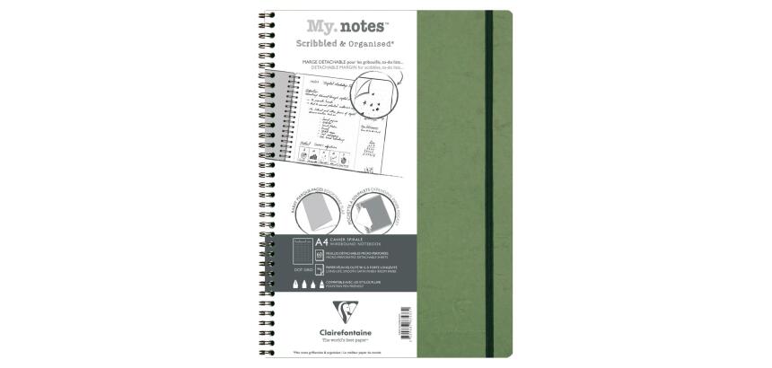 My.Notes Age Bag cahier reliure intégrale à marges détachables A4 120 pages détachables DOT + cadre en-tête - Vert