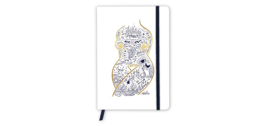 Adolie, Carnet brochure souple A5 14,8x21 cm, 128 pages, ligné, marquepage, fermeture à élastique, ass.