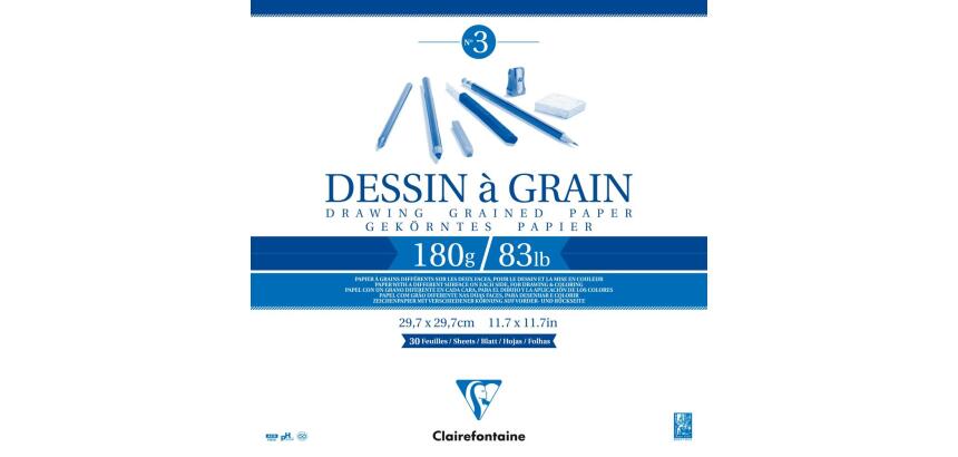 Dessin à Grain bloc collé 30F 29,7x29,7cm 180g - Blanc