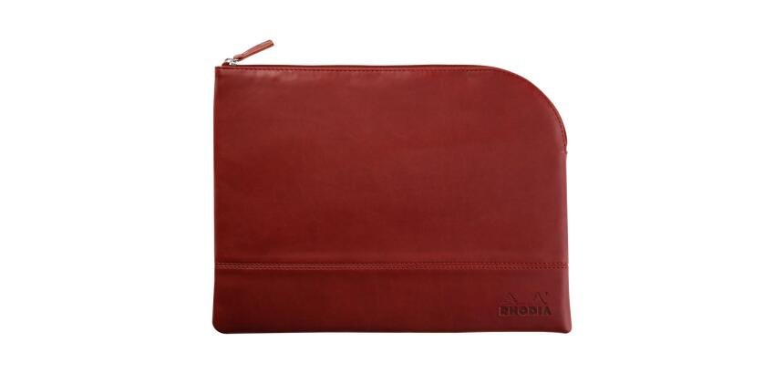 Rhodiarama pochette zippée en simili cuir - taille L (21x28 cm) - Lie de vin