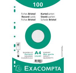 Pak 100 steekkaarten in folie - bristol geruit 5x5 geperforeerd - 210x297mm - Wit
