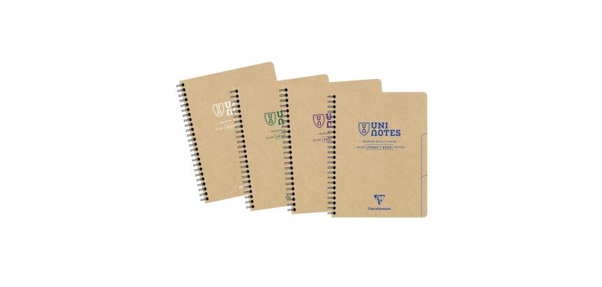 Project book Uninotes carnet recyclé reliure intégrale A5+ 160 pages détachables petits carreaux + 3 intercalaires - Assortis