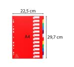 Intercalaires polypropylène opaque semi rigide 12 positions - A4 - Couleurs assorties