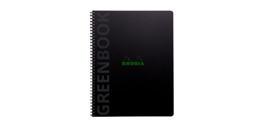 Rhodiactive Greenbook ligné, A4+, perf.4 trous, papier recyclé 90g - Noir