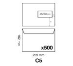 Boite de 500 enveloppes Blanches C5-162x229mm - Auto-Adhésives - 90g/m2 - Fenêtre PET 45x100 (position 62/20) - Blanc