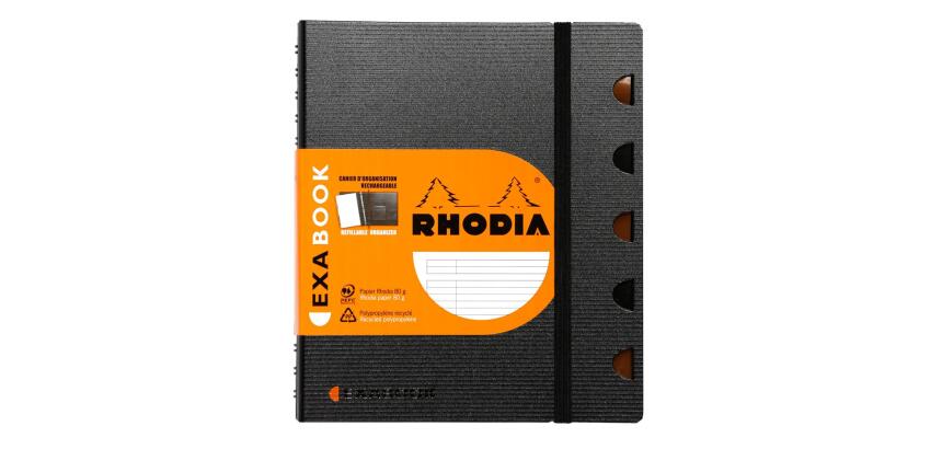 Exabook Rhodiactive rechargeable reliure intégrale A5+ 160 pages ligné+MC 80g - Noir