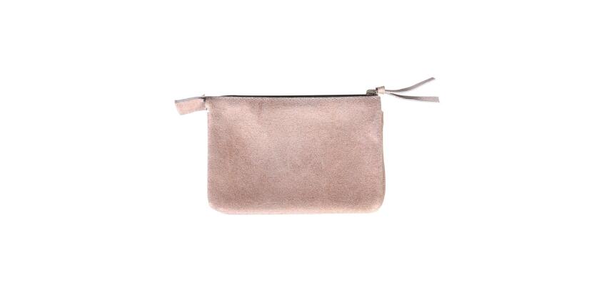 PLUME Petite Pochette 2 compartiments en Daim irisé 13x9cm - Cuivre