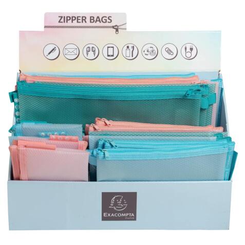 Présentoir de 36 pochettes zip A4-A5-A6 Chromaline pastel - Couleurs assorties