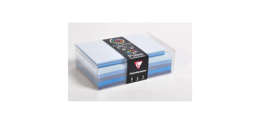Coffret Pollen de 40 enveloppes 90x40mm + 40 cartes 82x128mm - Assorti de Bleu