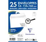Paquet de 25 Enveloppes Blanches C6-114x162mm - Auto-Adhésives - 90g/m2 - Blanc