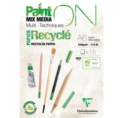 Bloc Paint'On encollé recyclé A6 15 feuilles 250g