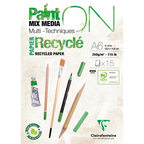 Bloc Paint'On encollé recyclé A6 15 feuilles 250g