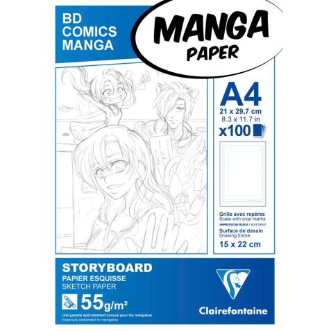 Manga Storyboard bloc collé 100F A4 55g grille simple