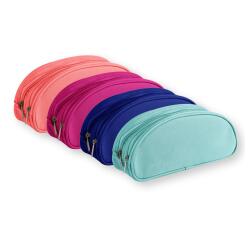 Trousse textile ovale 2 compartiments 22 x 8 x 10 cm, 4 couleurs assorties - Assortis