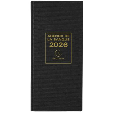 Agenda de bureau Banquier long Euro et cents 16 x 34 cm Journalier 2026 - Noir