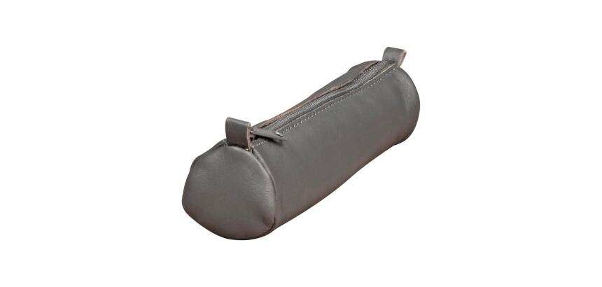 Trousse en cuir Age Bag petite ronde 18,5xØ4 cm - Gris