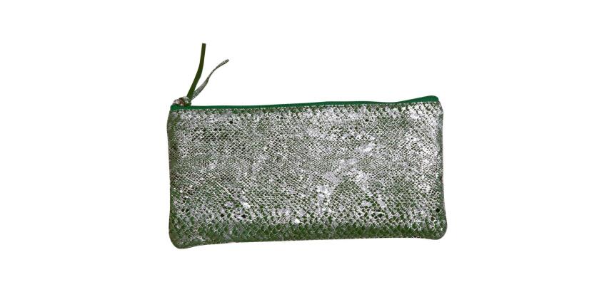 Céleste CUIR Trousse plate 22x11 cm Lazer Vert Argent