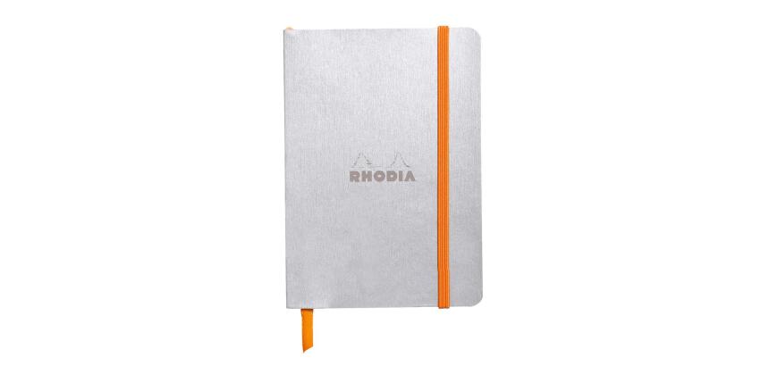 Rhodiarama carnet souple A6 144 pages ligné papier ivoire 90g fermeture élastique - Argent